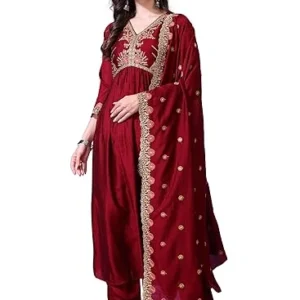 Granthva Fab Women's Silk Embroidered Anarkali Kurta Palazzos with Dupatta kurta sets for women