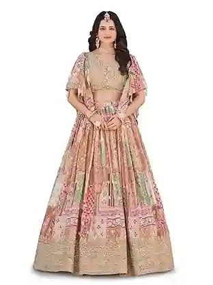 Elegant Silk Lehenga with Digital Prints and Zari Embroidery