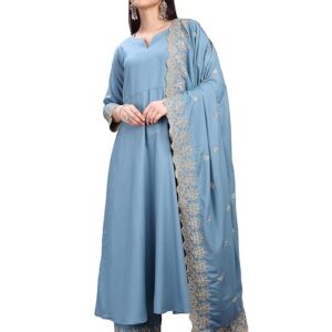 Elevate style in Granthva Fab Women Silk Embroidered Anarkali Kurta