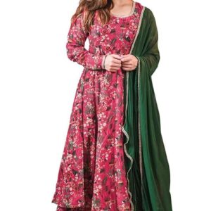 Discover elegance with Janasya Pink Georgette Floral Printed Kurta.