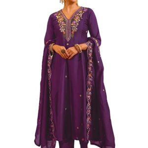 Embrace elegance with the Naixa Women Vichitra Silk Embroidered Flared Kurta