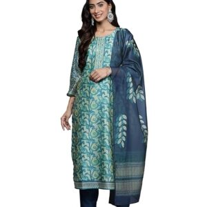 Embrace elegance with the Varanga Women Silk Blend Floral Printed Kurta Set
