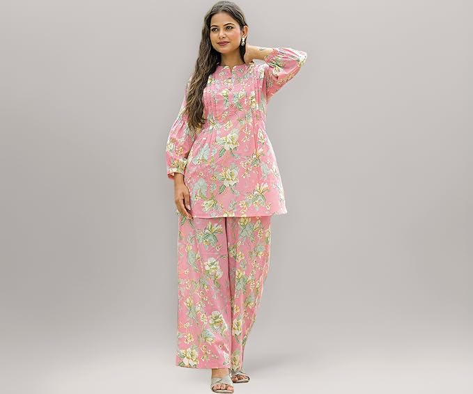 Blush floral cotton co-ord set for women by Aavinyaa