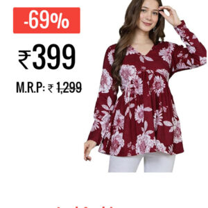 DISOLVE floral peplum tunic top for women with V neck and long sleeves