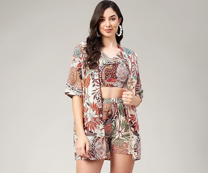 Woman wearing Pujia Mills stylish holiday co-ord outfit