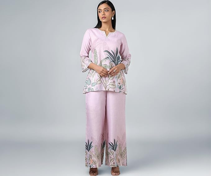 Elegant pink linen co-ord set for women by Soch