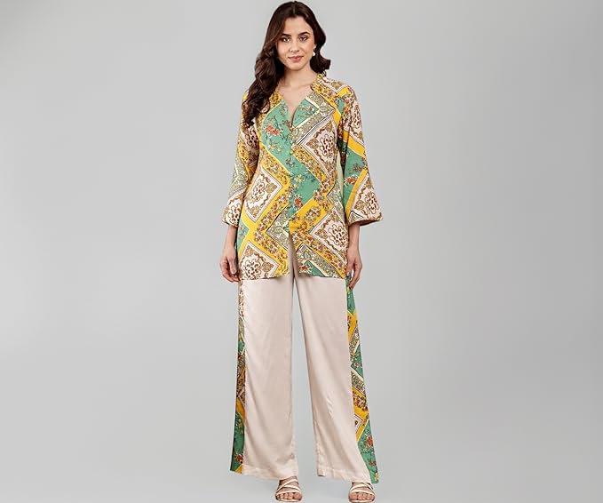 Printed straight-fit co-ord set for women by Vaanyah